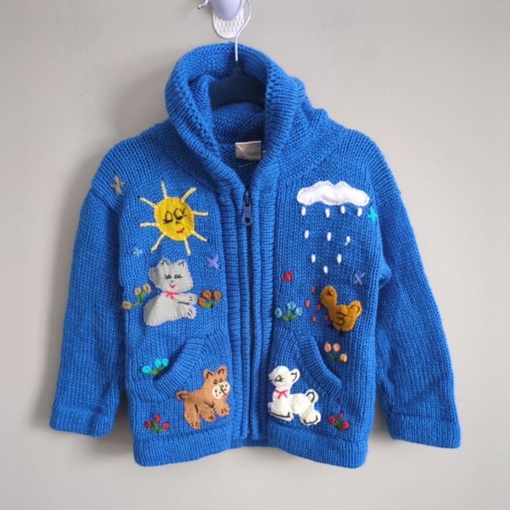 Baby Fish Made in Peru Embroidered Designs Royal Blue Knit Full Zip Size 2T